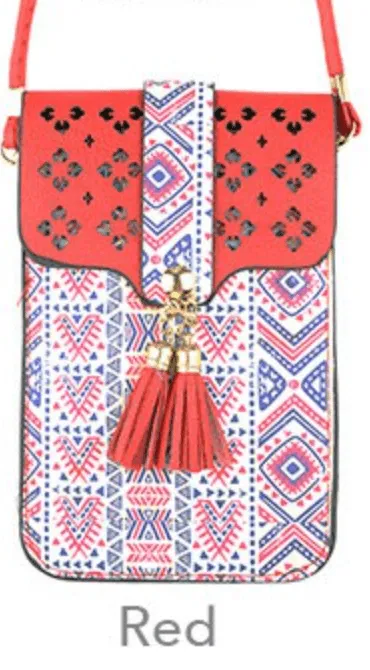 Cell Phone Crossbody in Aztec Print and Clear Window MB0022 -2024