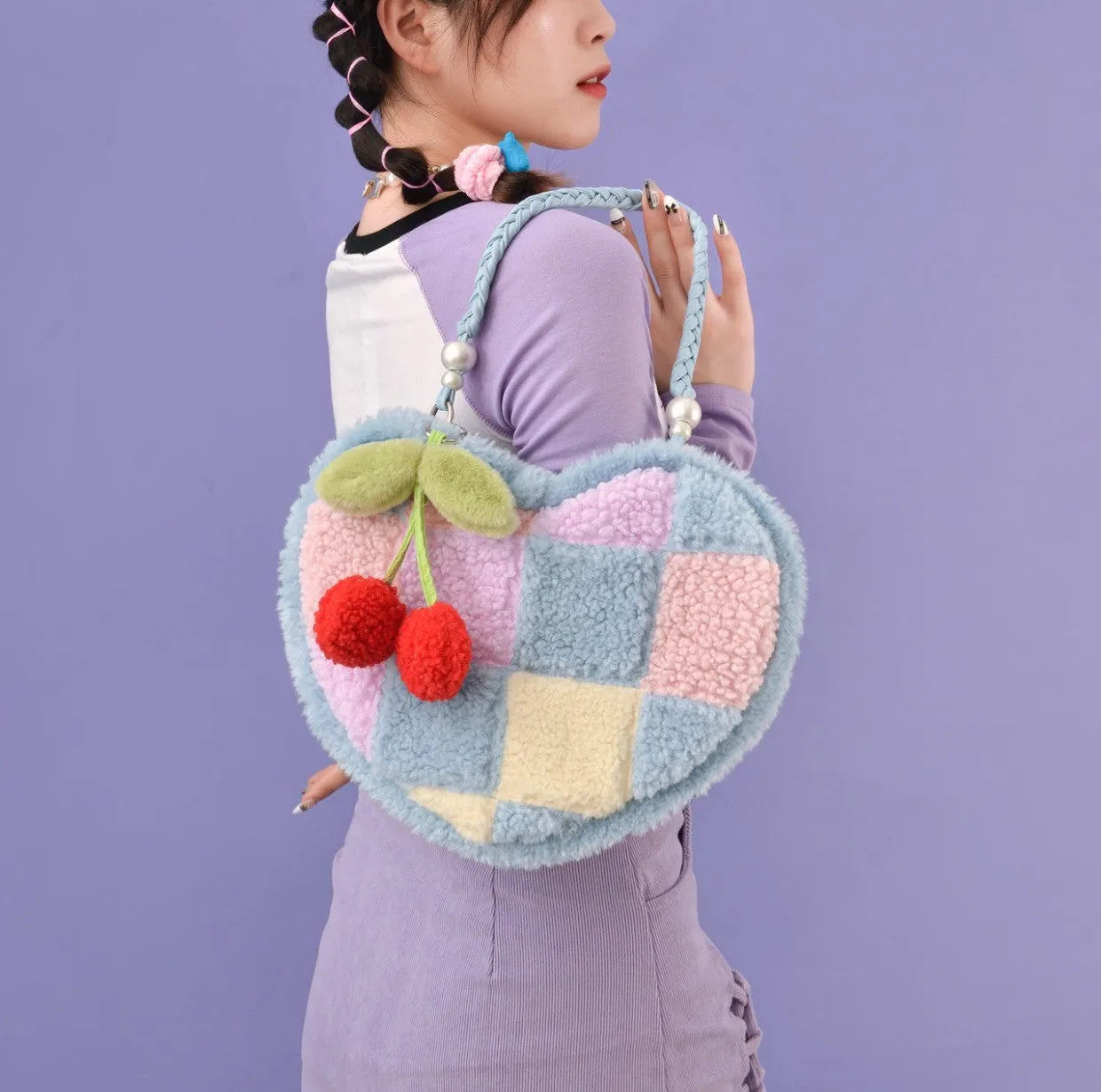 Cherry Cross Stitch Y2K Rainbow Blue & Purple Pastel Colorful Messenger Bag