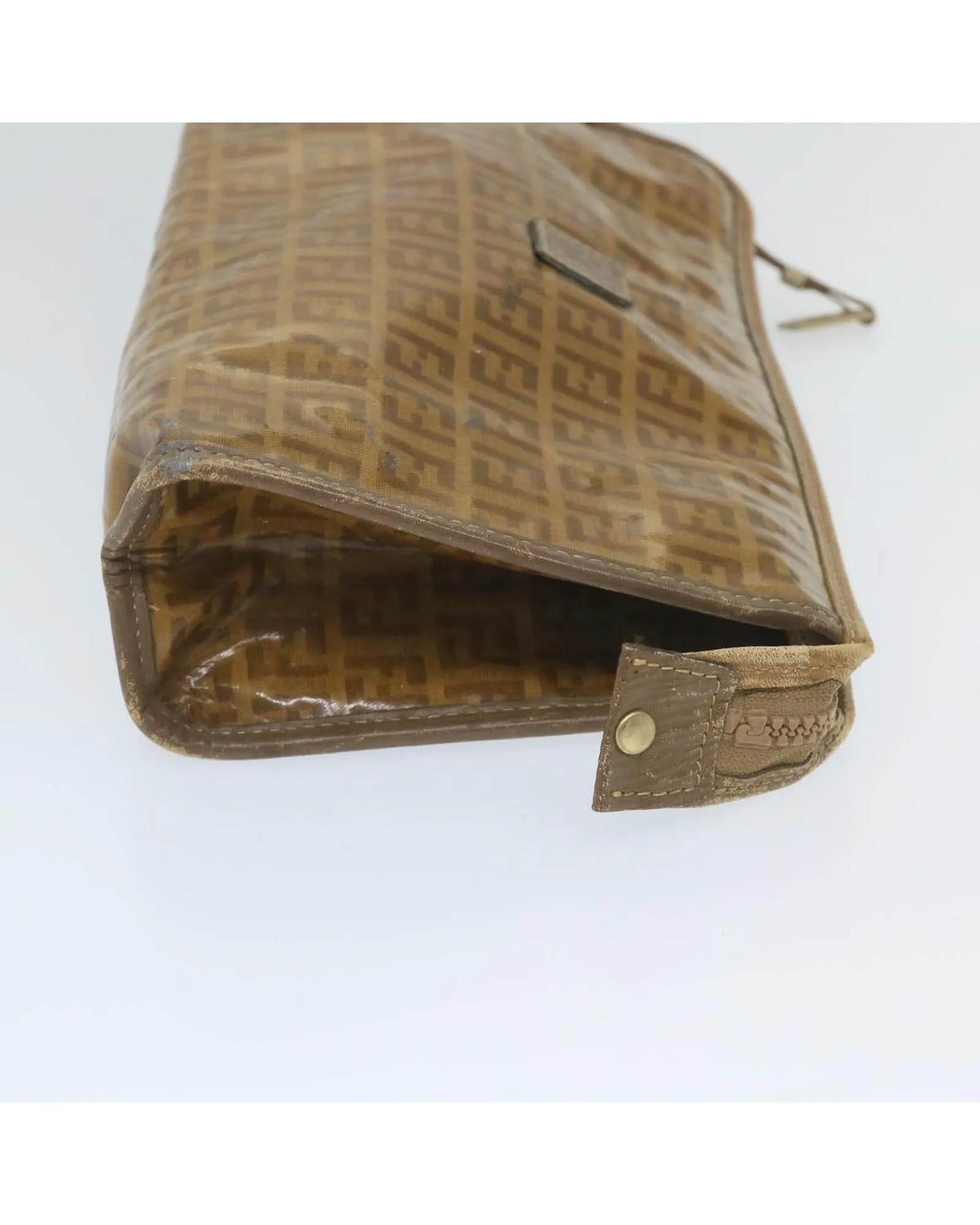 Coated Canvas Brown Clutch Bag for Women