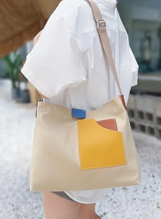 Color Block Canvas Tote Bag