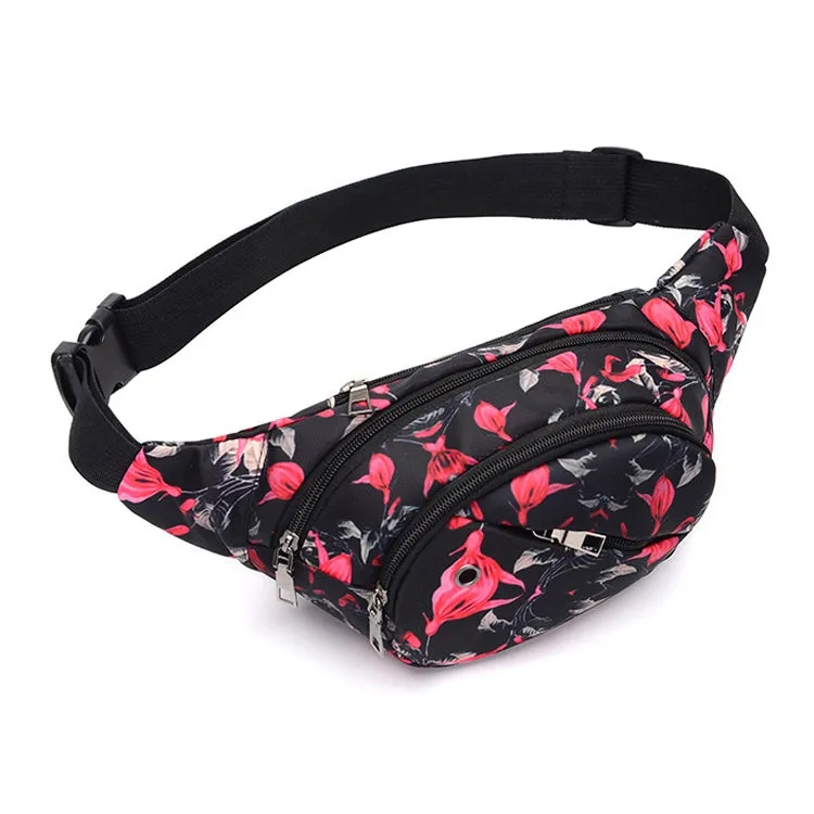 Color Printing Multi-function Casual Pockets Ladies Outdoor Purse Waist Bag(Red)