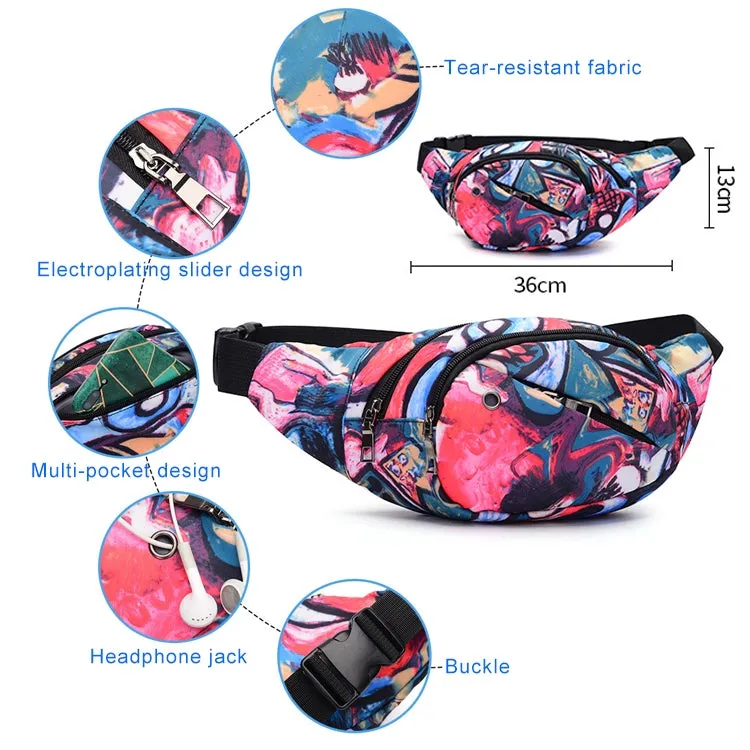 Color Printing Multi-function Casual Pockets Ladies Outdoor Purse Waist Bag(Red)