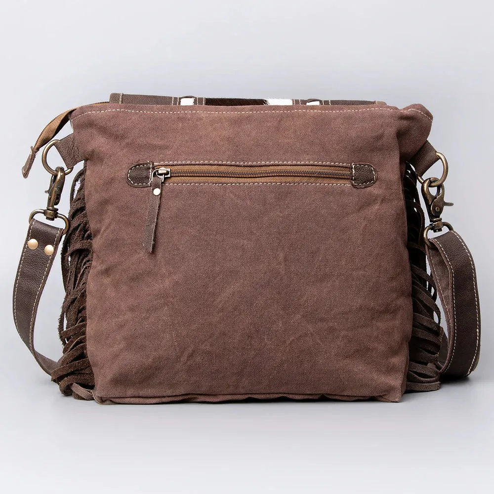 Cowhide Leather and Canvas Handbag