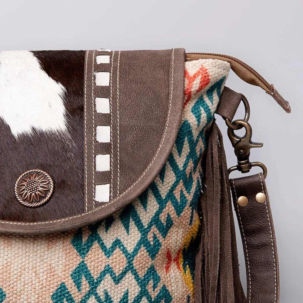 Cowhide Leather and Canvas Handbag