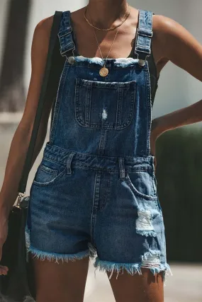 Crochet Trim Ripped Denim Shortalls