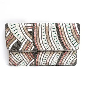 Curved Line Patterned Beaded Clutch Purse