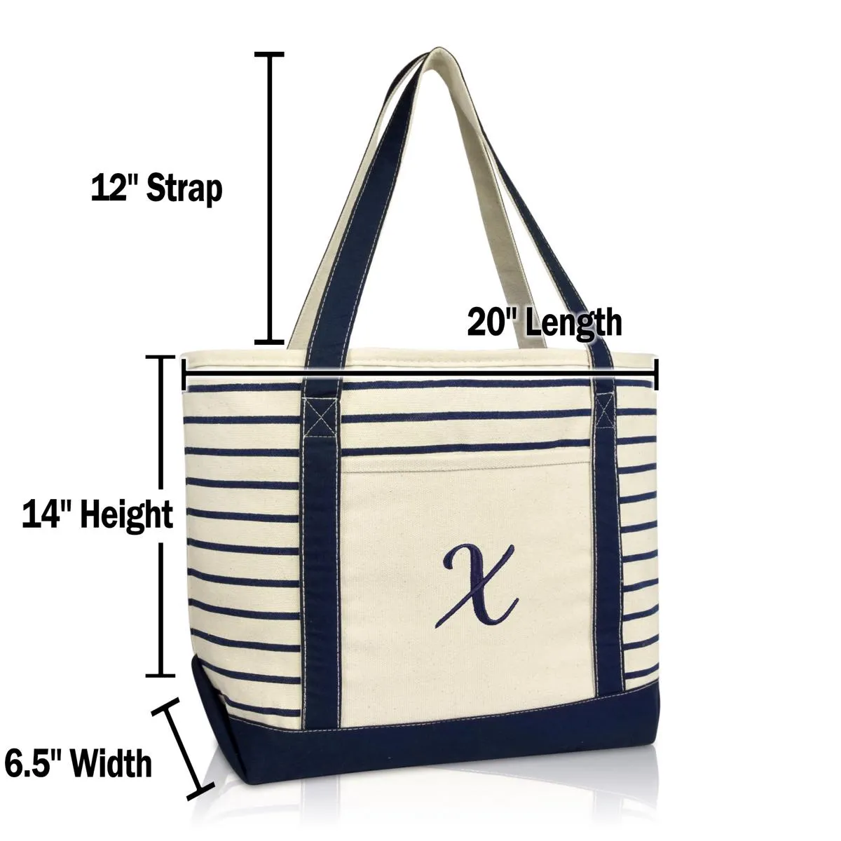 Dalix Striped X-Initial Tote Bag Womens Ballent Letter X