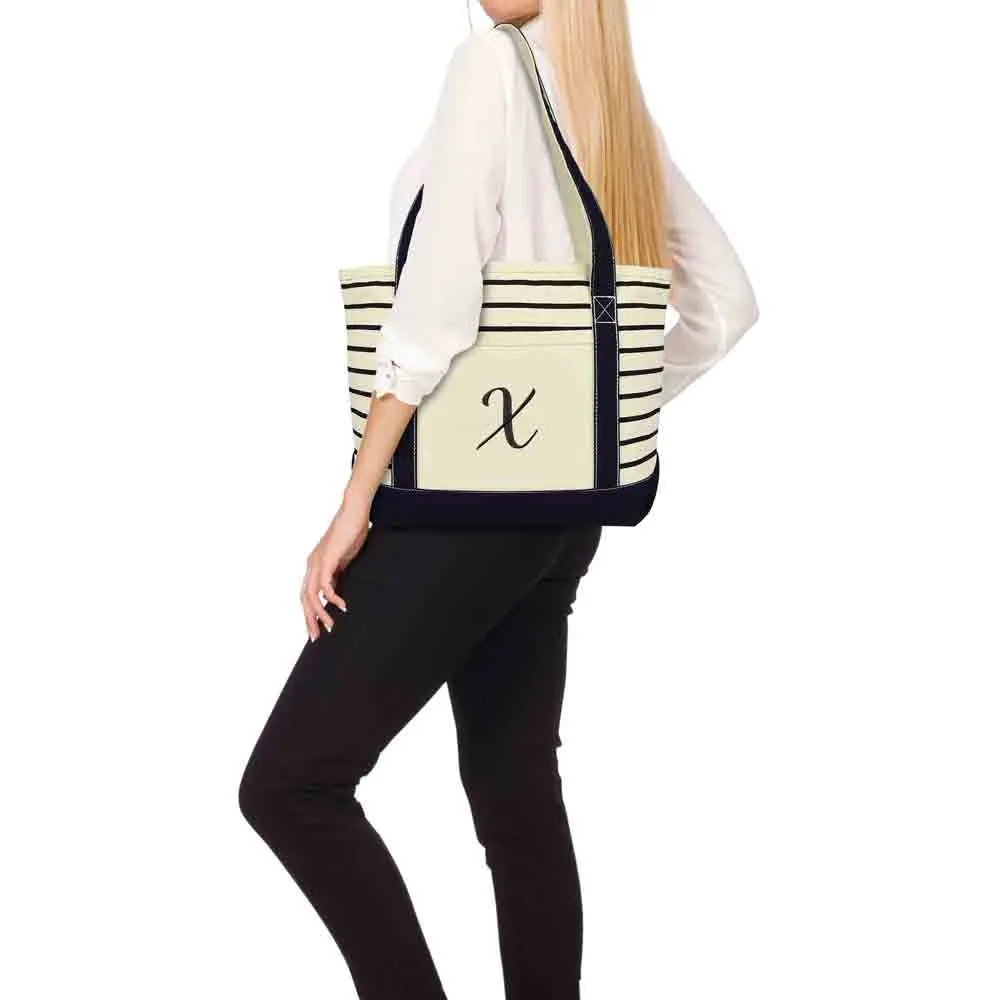 Dalix Striped X-Initial Tote Bag Womens Ballent Letter X