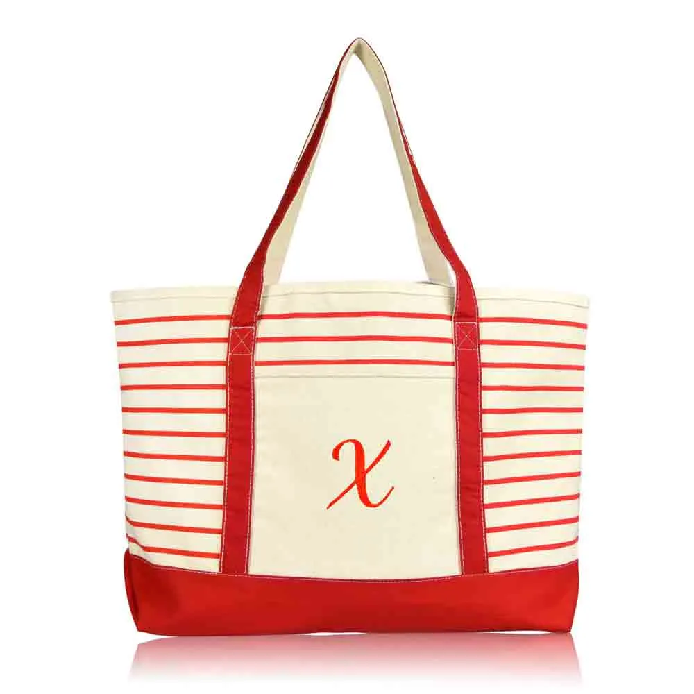 Dalix Striped X-Initial Tote Bag Womens Ballent Letter X