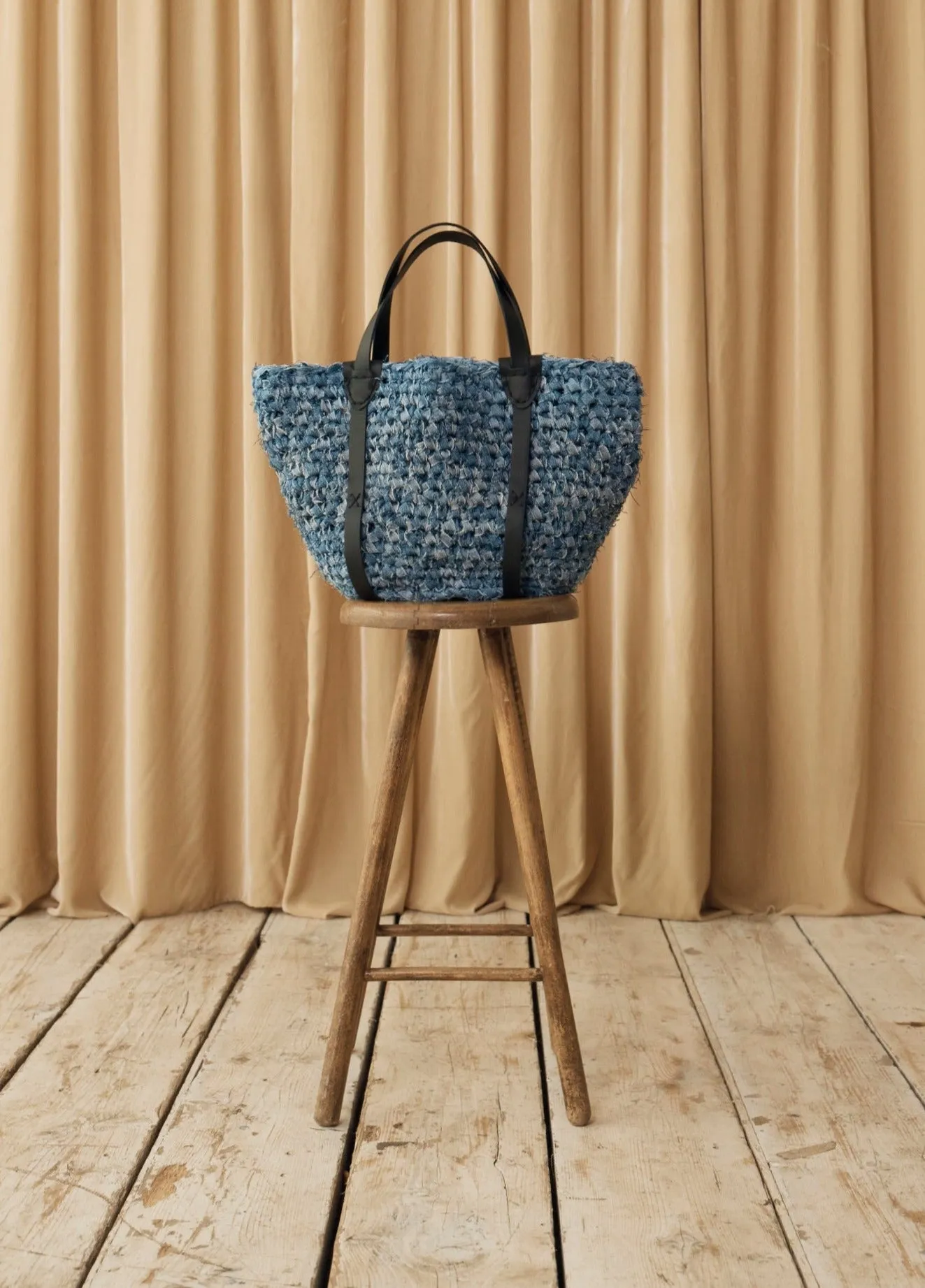 Denim Crochet Tote Bag Blue