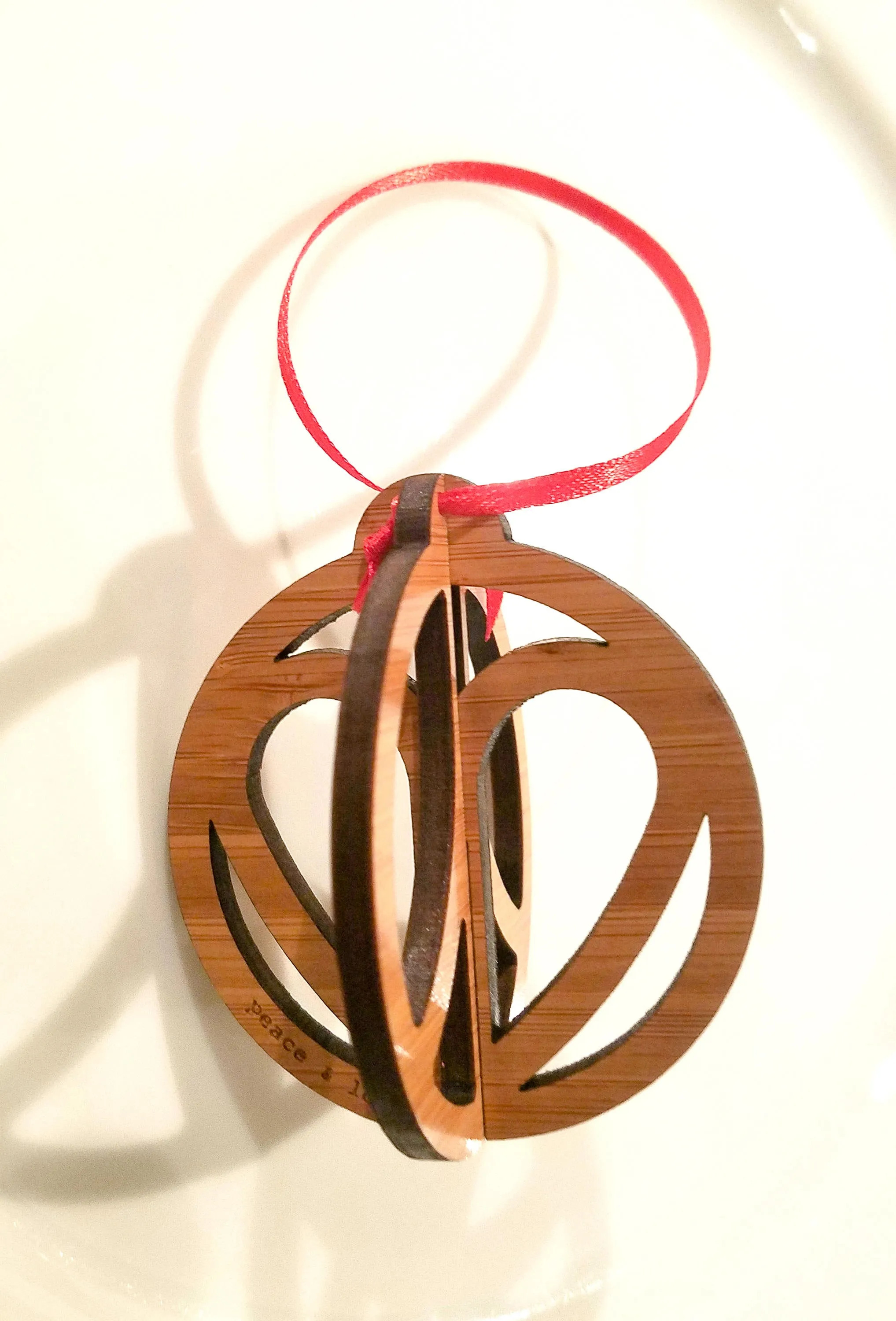 Eco-Friendly Bamboo Peace & Love Christmas Ornament