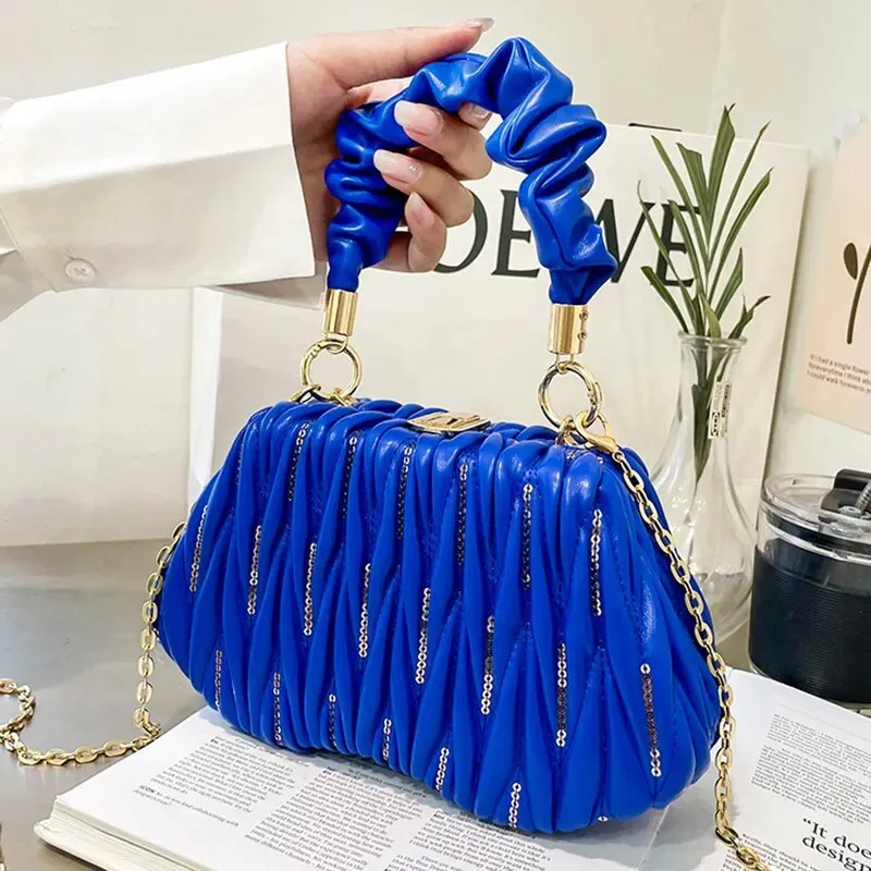 Embroidered Pleated Clutch Handbags