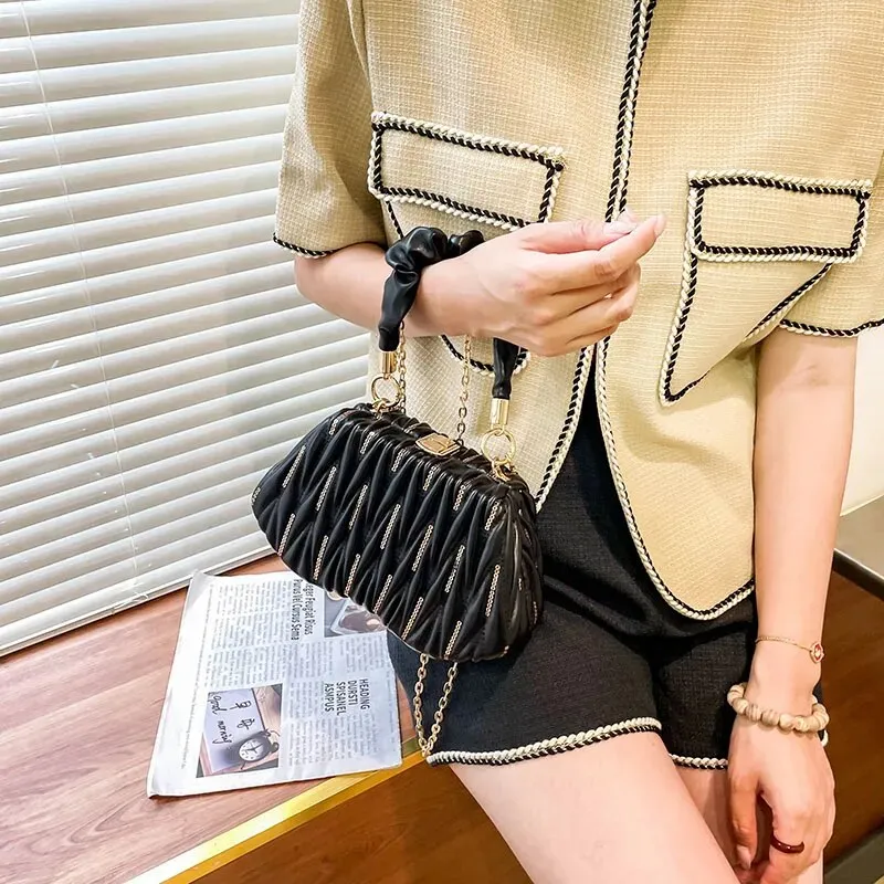 Embroidered Pleated Clutch Handbags