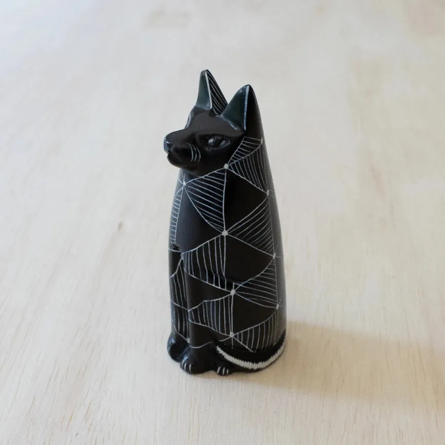 Etched Sitting Black Cat