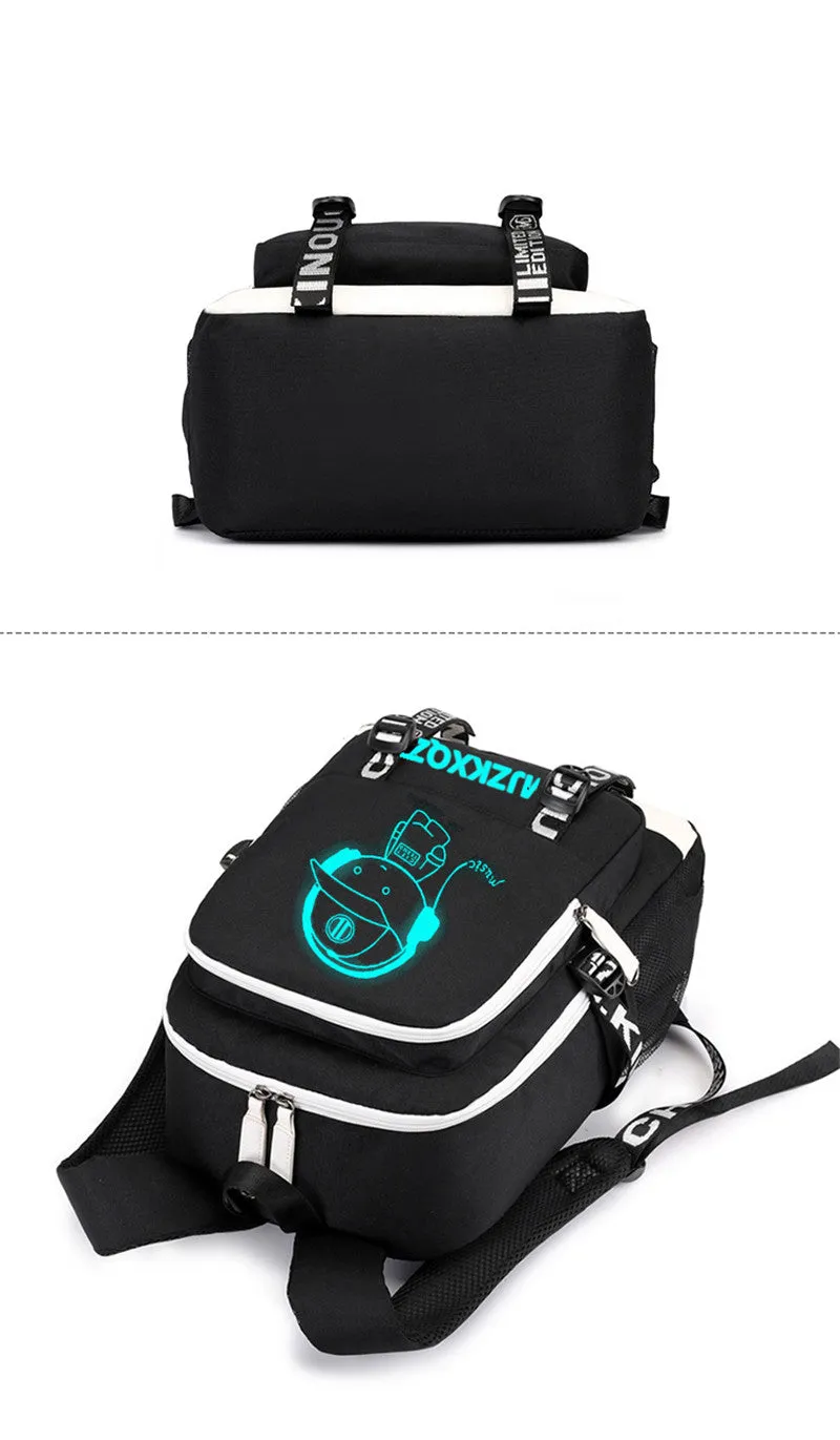 Fashion Music Luminous  USB Charging Headphone Jack Backpack School Bags Laptop Backpack Schoolbag Anime Backpack