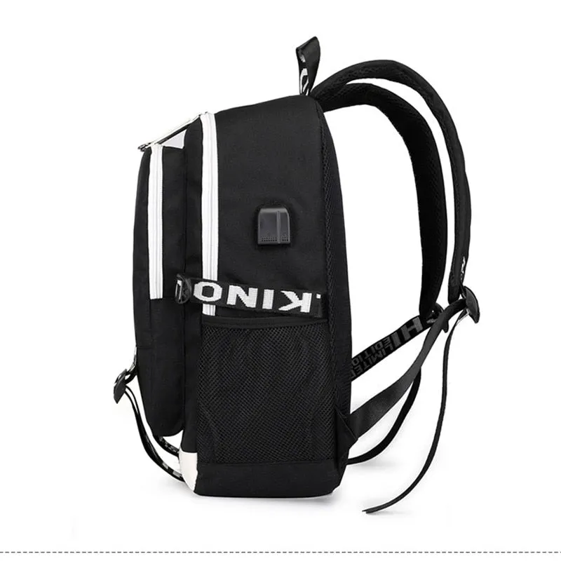 Fashion Music Luminous  USB Charging Headphone Jack Backpack School Bags Laptop Backpack Schoolbag Anime Backpack