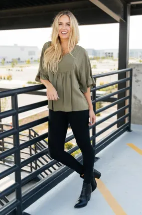 Florence V Neck Statement Top in Olive