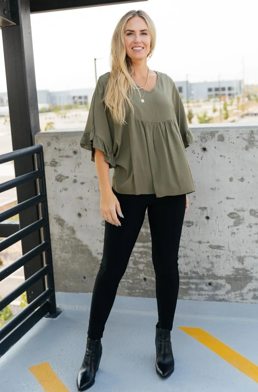 Florence V Neck Statement Top in Olive