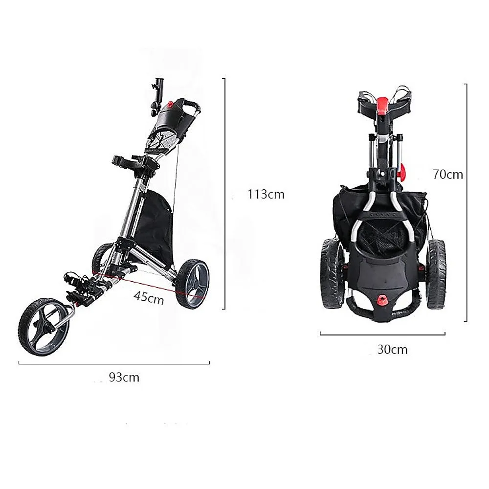 Foldable 3-Wheel Golf Club Trolley with Storage and Brakes