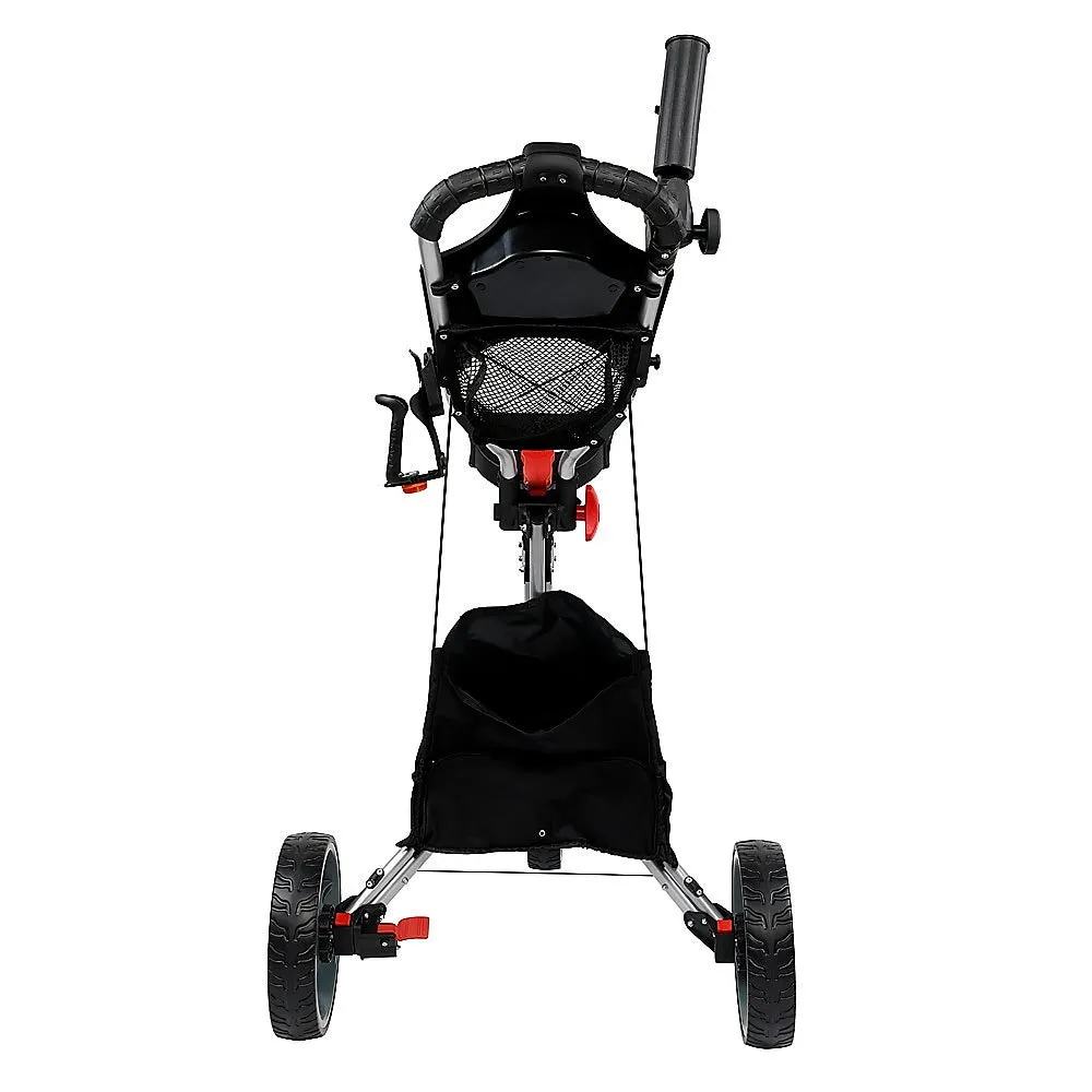 Foldable 3-Wheel Golf Club Trolley with Storage and Brakes