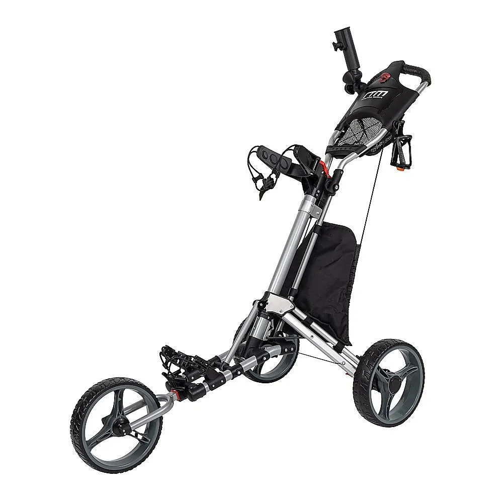 Foldable 3-Wheel Golf Club Trolley with Storage and Brakes