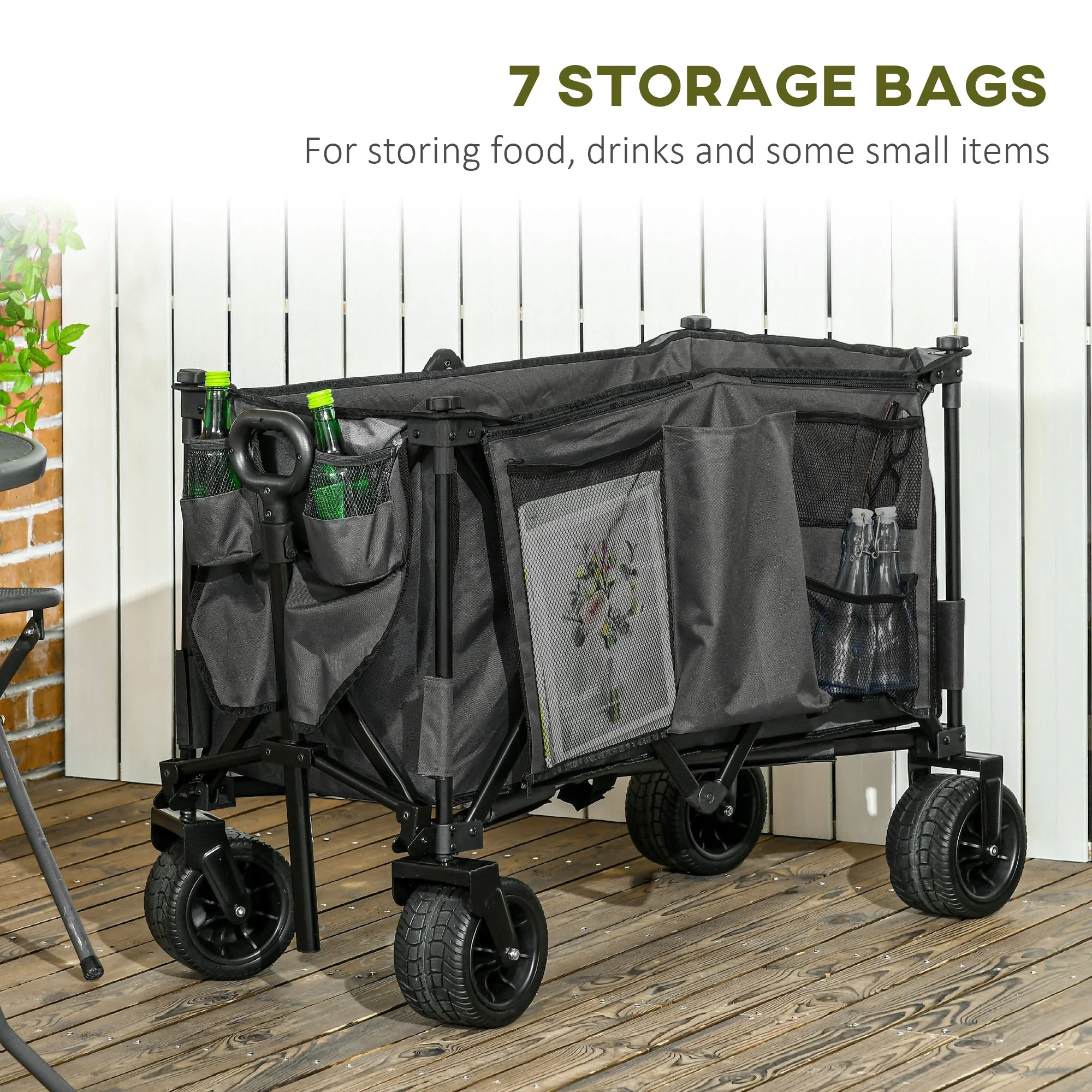 Folding Garden Trolley, Cargo Traile on Wheels, Collapsible Camping Trolley, Outdoor Utility Wagon, Grey