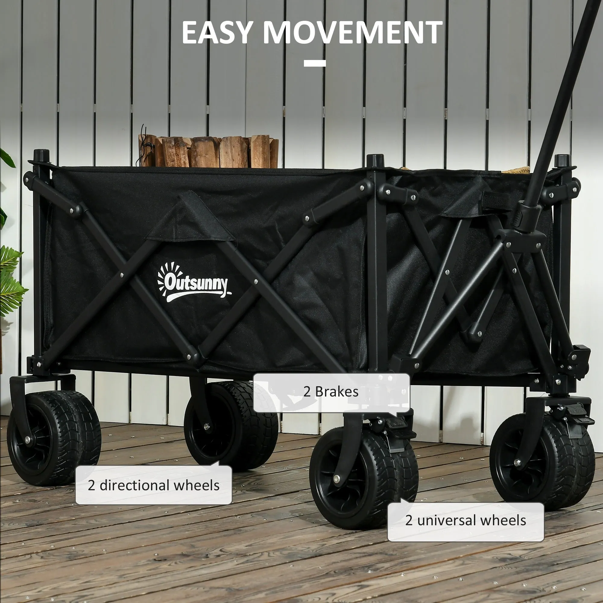 Folding Garden Trolley, Outdoor Wagon Cart with Carry Bag, for Beach, Camping, Festival, 120KG Capacity, Black