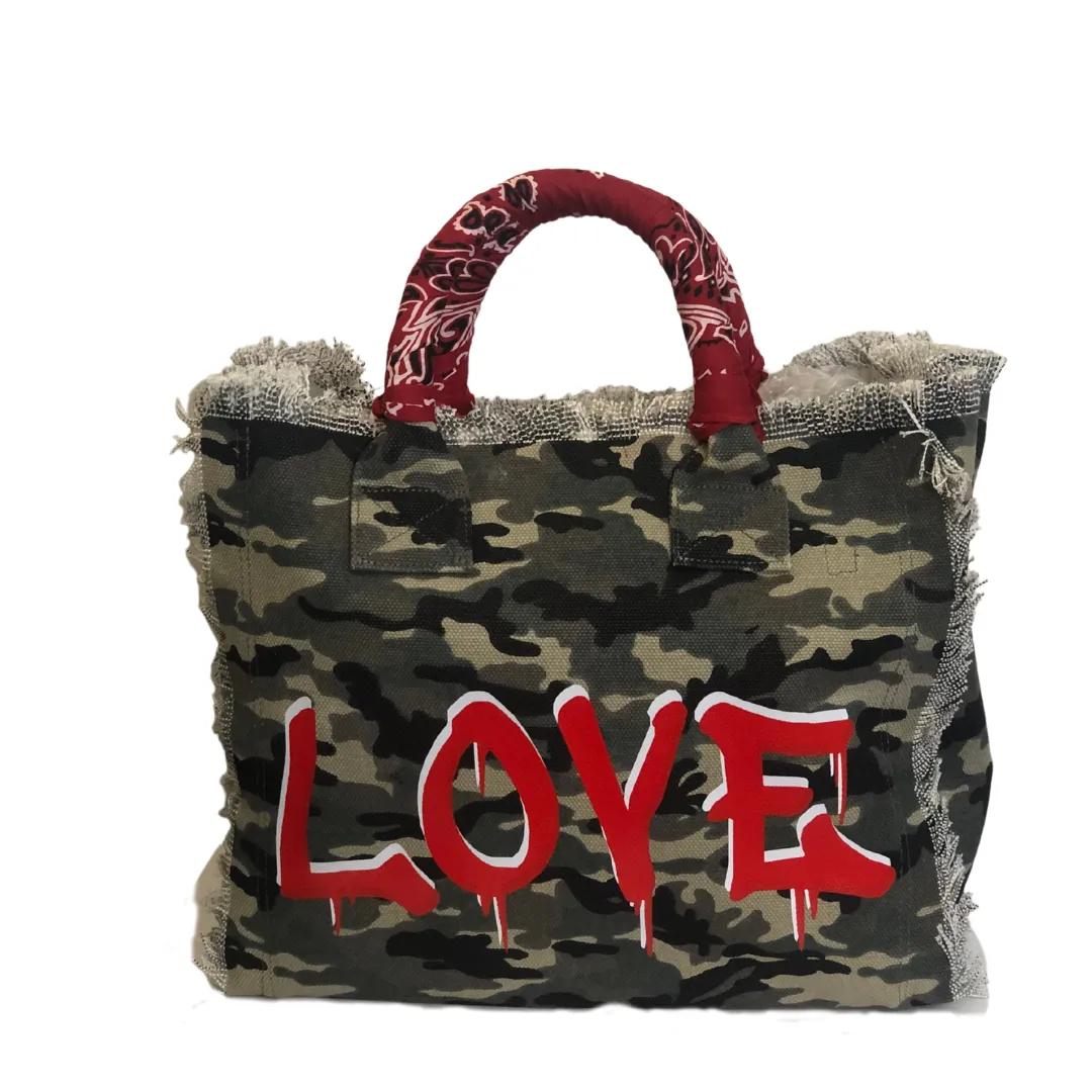 Fringe Camo LOVE Tote - Red Bandana