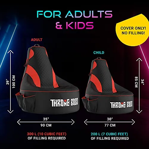 Gaming Bean Bag Chair Kids with High Back Black or Red cover only