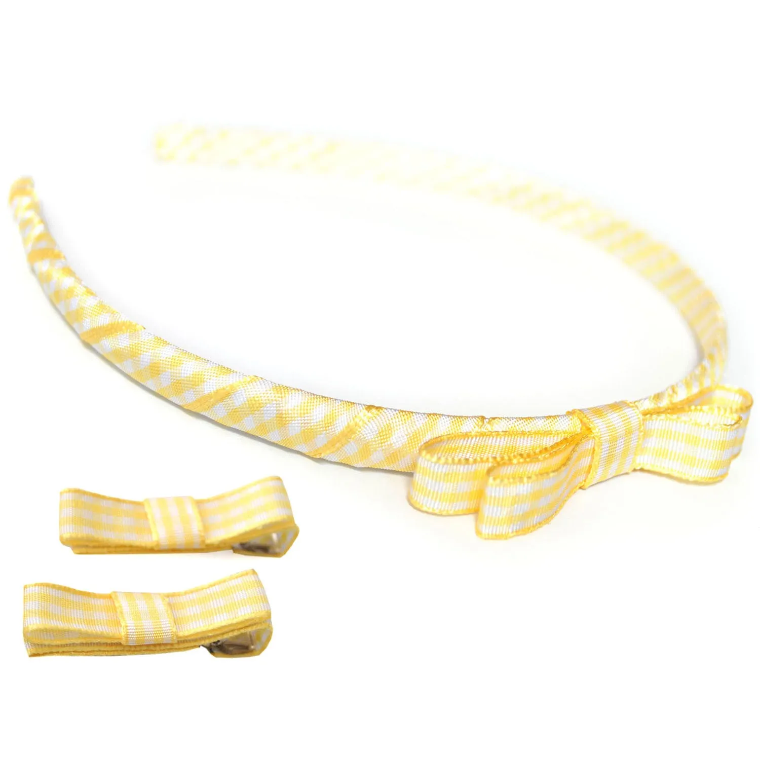 Gingham Ribbon School Headband and Ribbon Clips Set