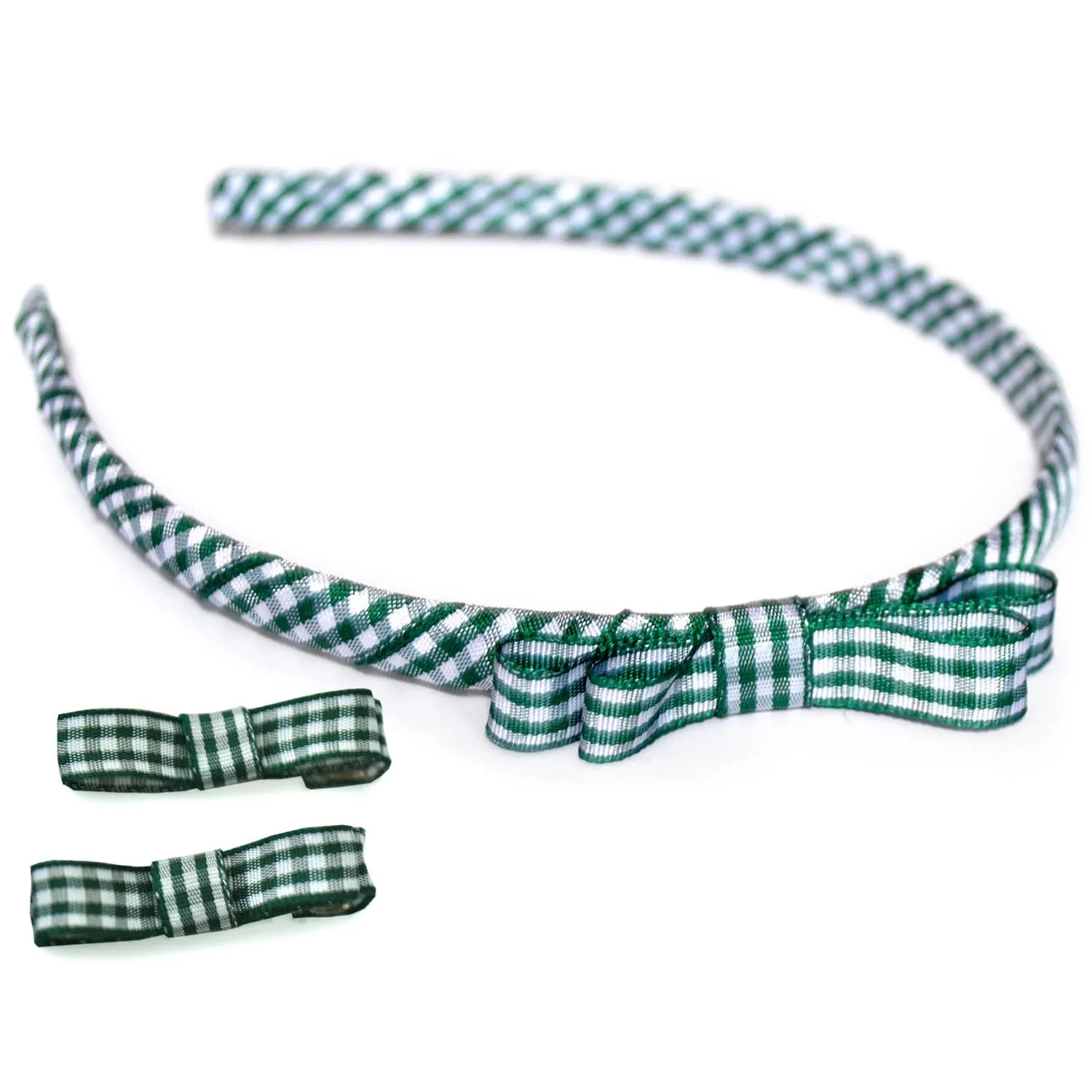 Gingham Ribbon School Headband and Ribbon Clips Set