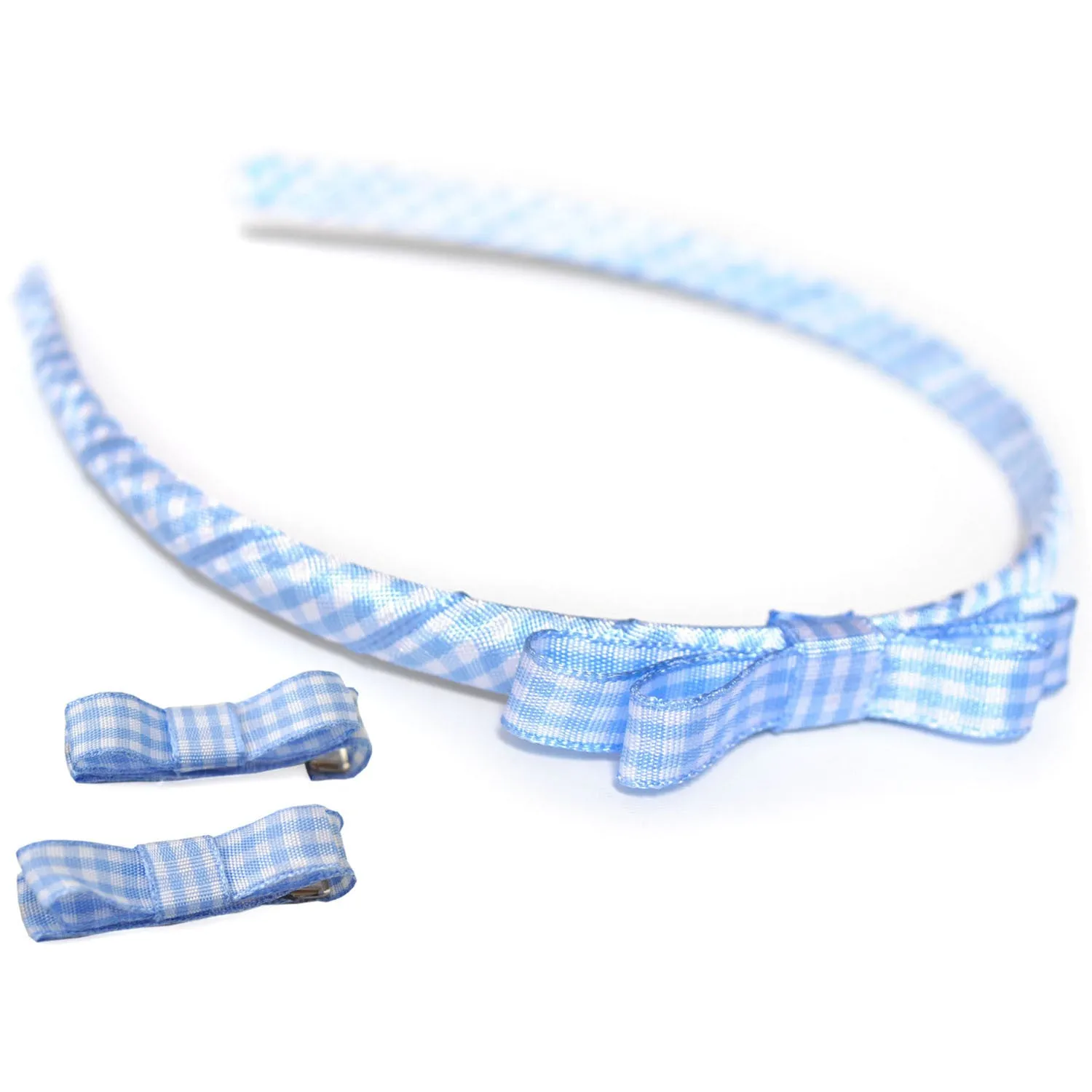 Gingham Ribbon School Headband and Ribbon Clips Set