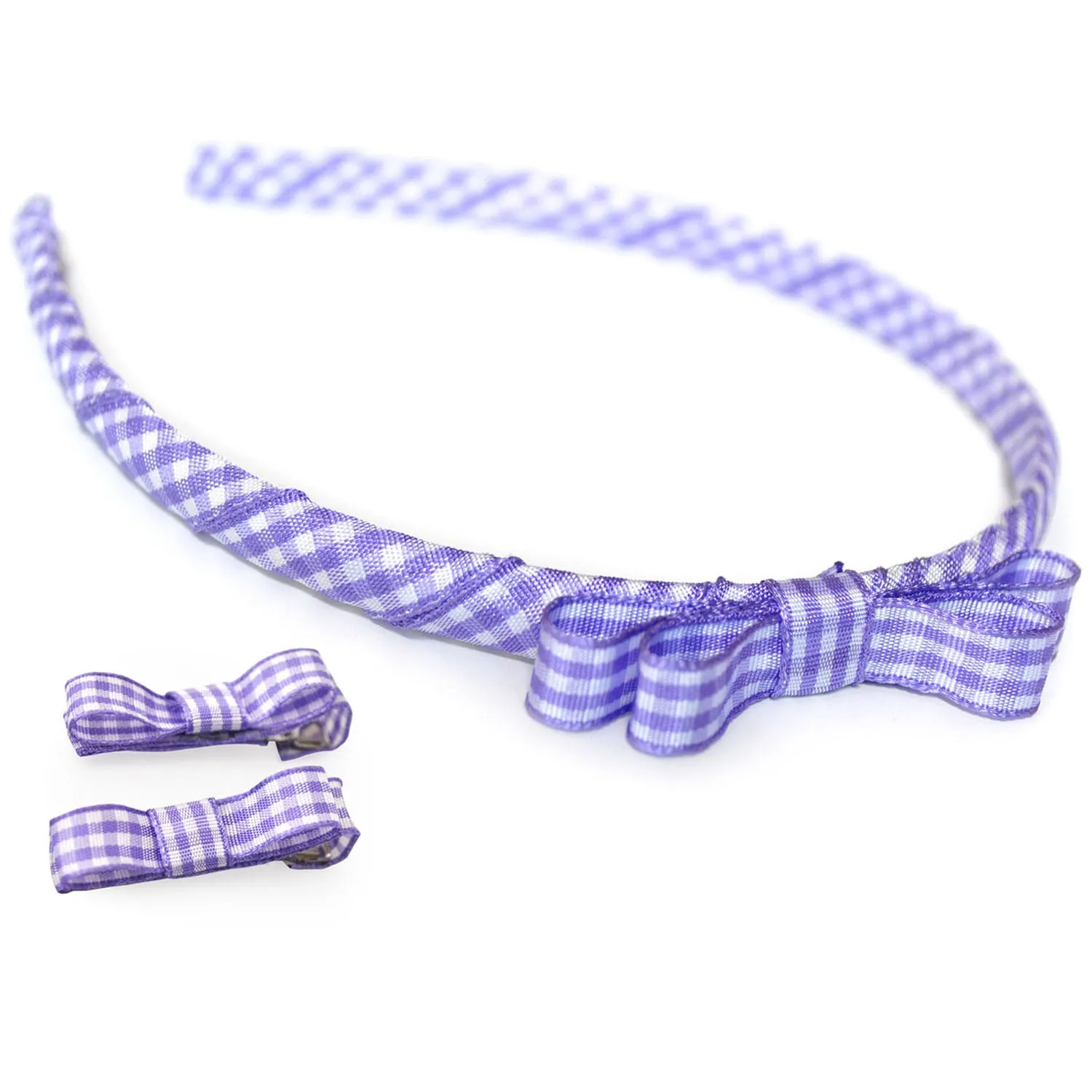 Gingham Ribbon School Headband and Ribbon Clips Set