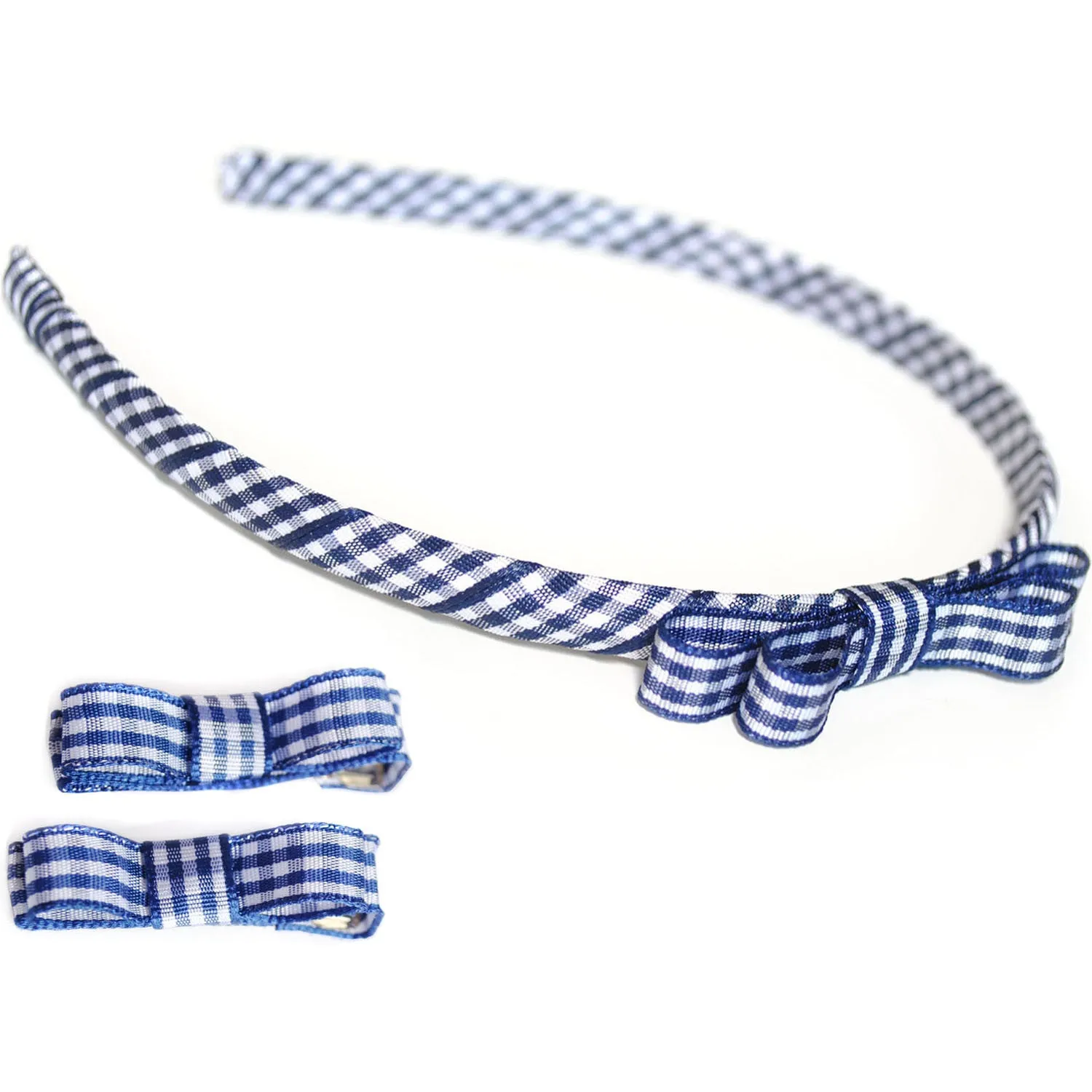 Gingham Ribbon School Headband and Ribbon Clips Set