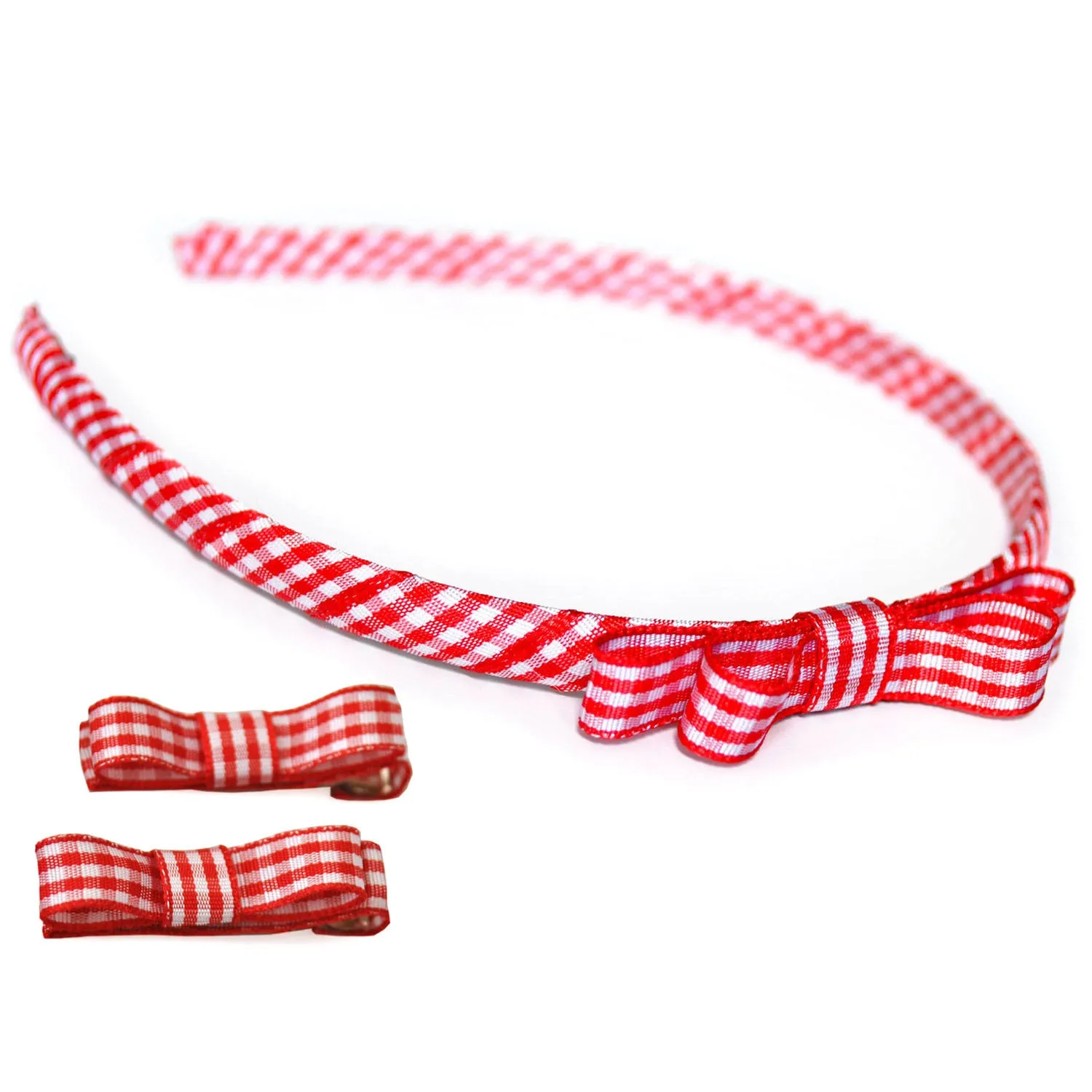 Gingham Ribbon School Headband and Ribbon Clips Set