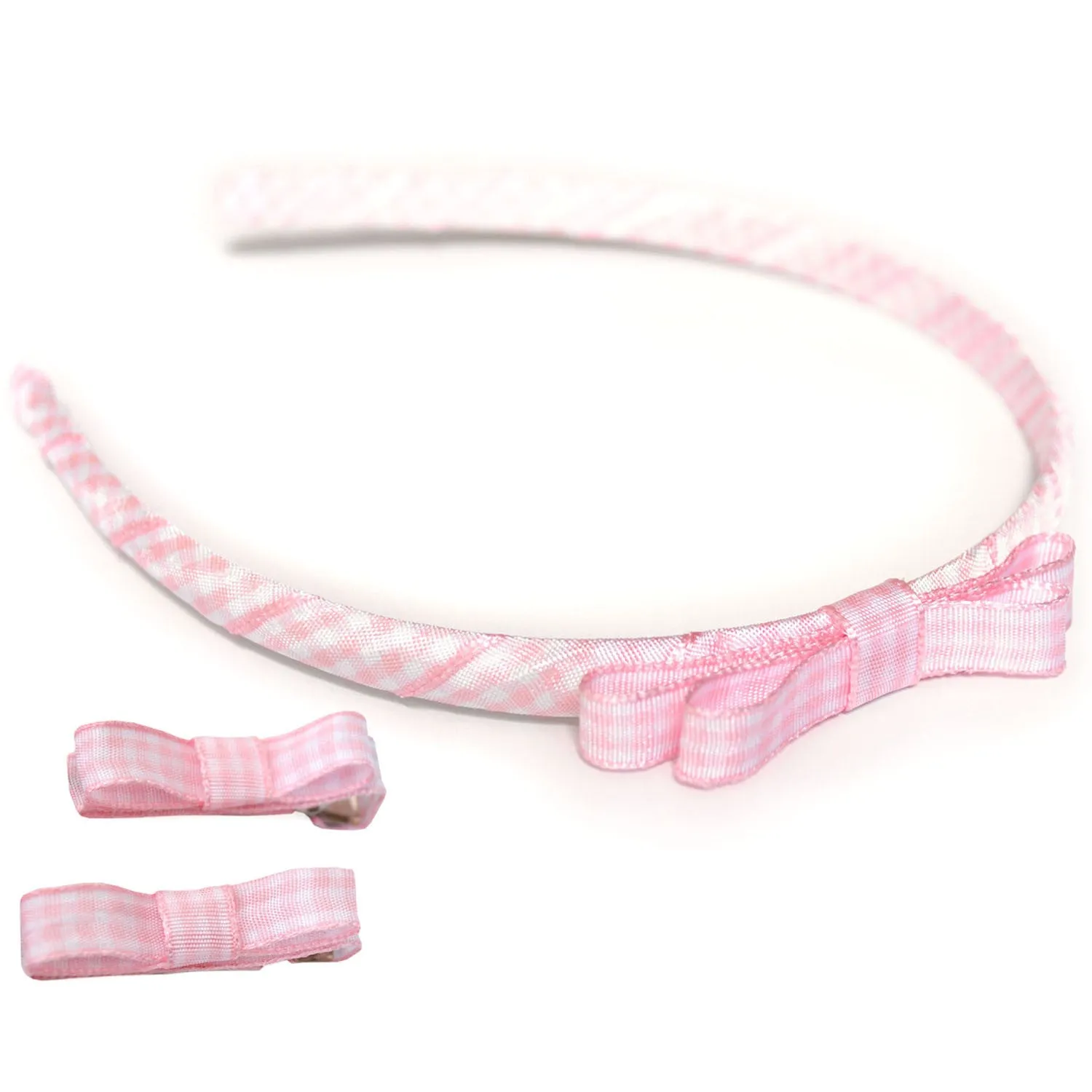 Gingham Ribbon School Headband and Ribbon Clips Set