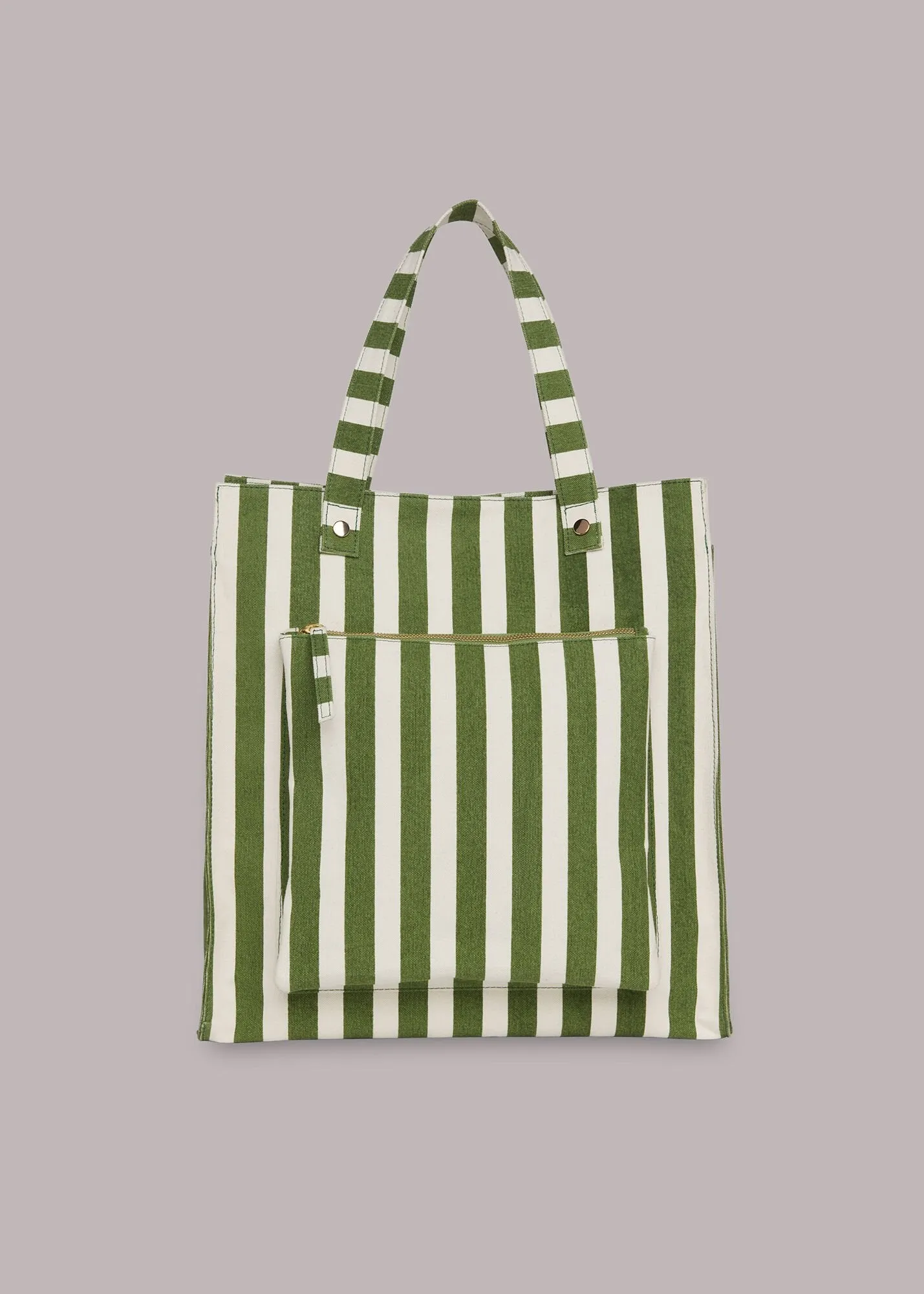 Green striped canvas bag