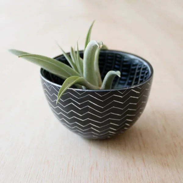 Handcarved Two Pattern Bowl - Black