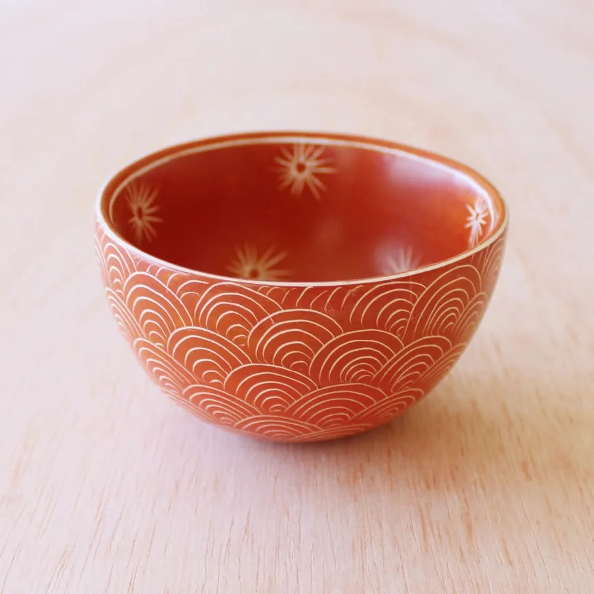 Handcarved Two Pattern Bowl - Orange