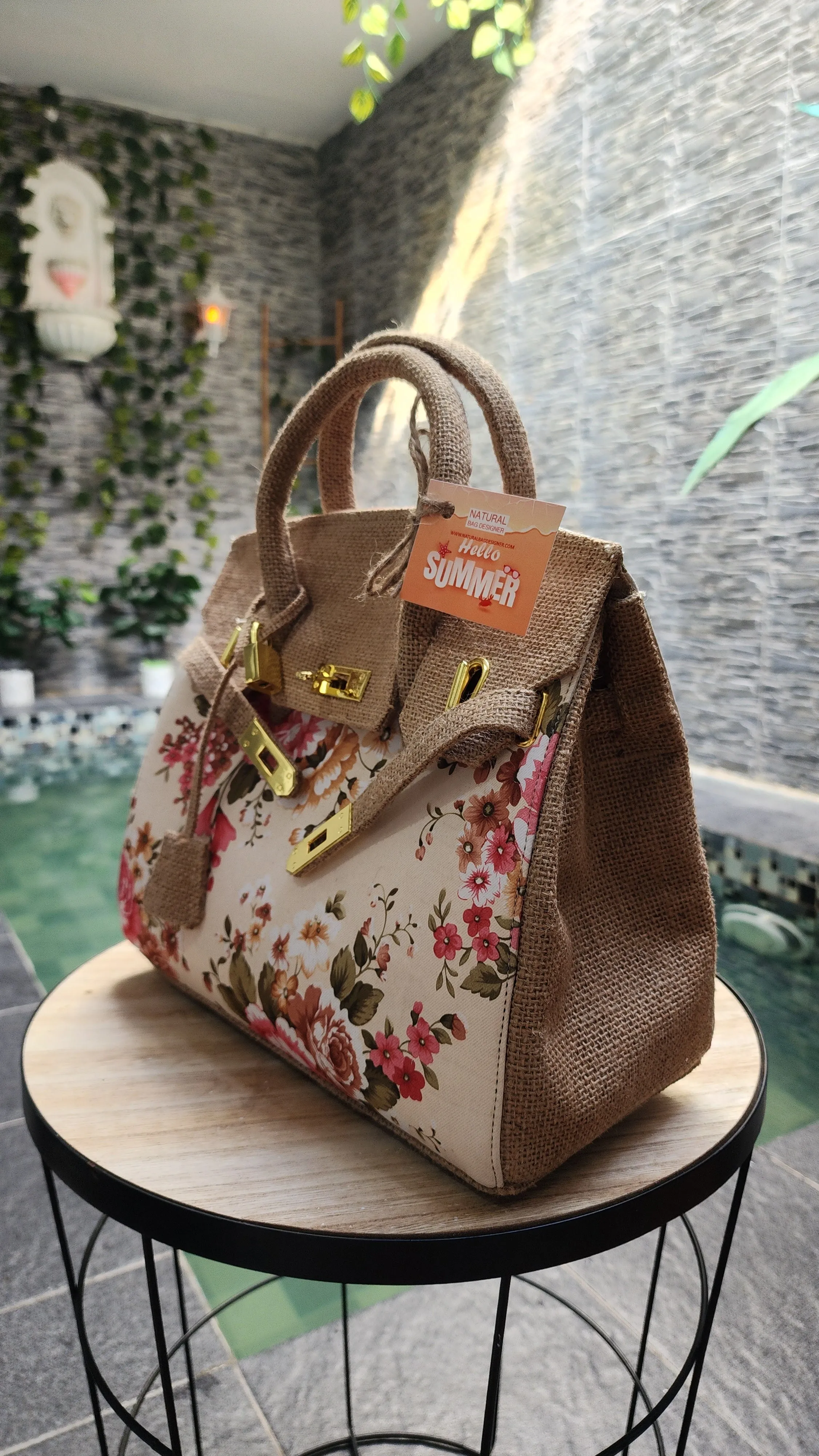 Handmade burlap / jute bag, Medium size (30cm)_style 11