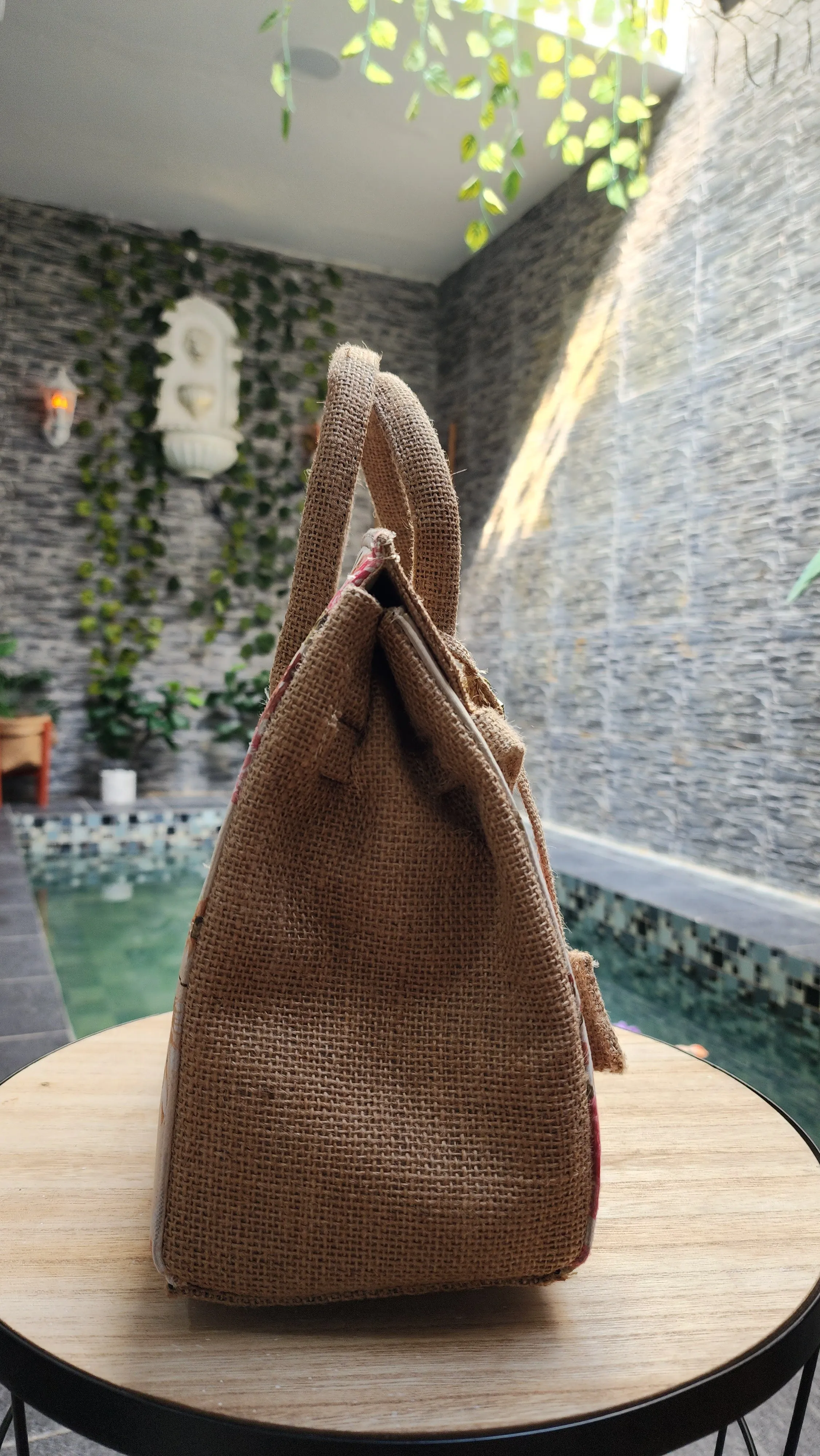 Handmade burlap / jute bag, Medium size (30cm)_style 11