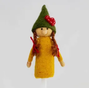 Handmade Felted Love Gnome Finger Puppet