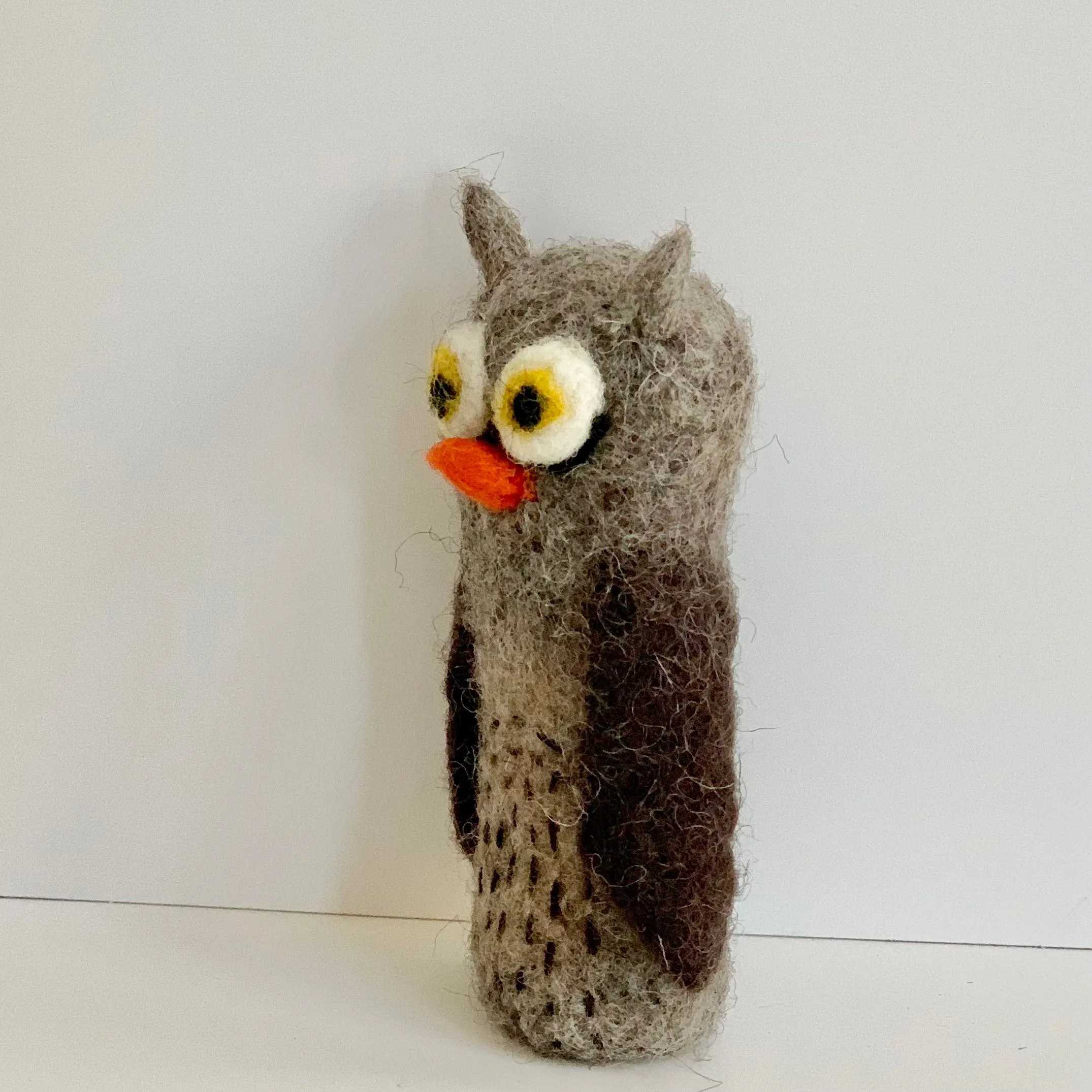 Handmade Felted Owl Finger Puppet