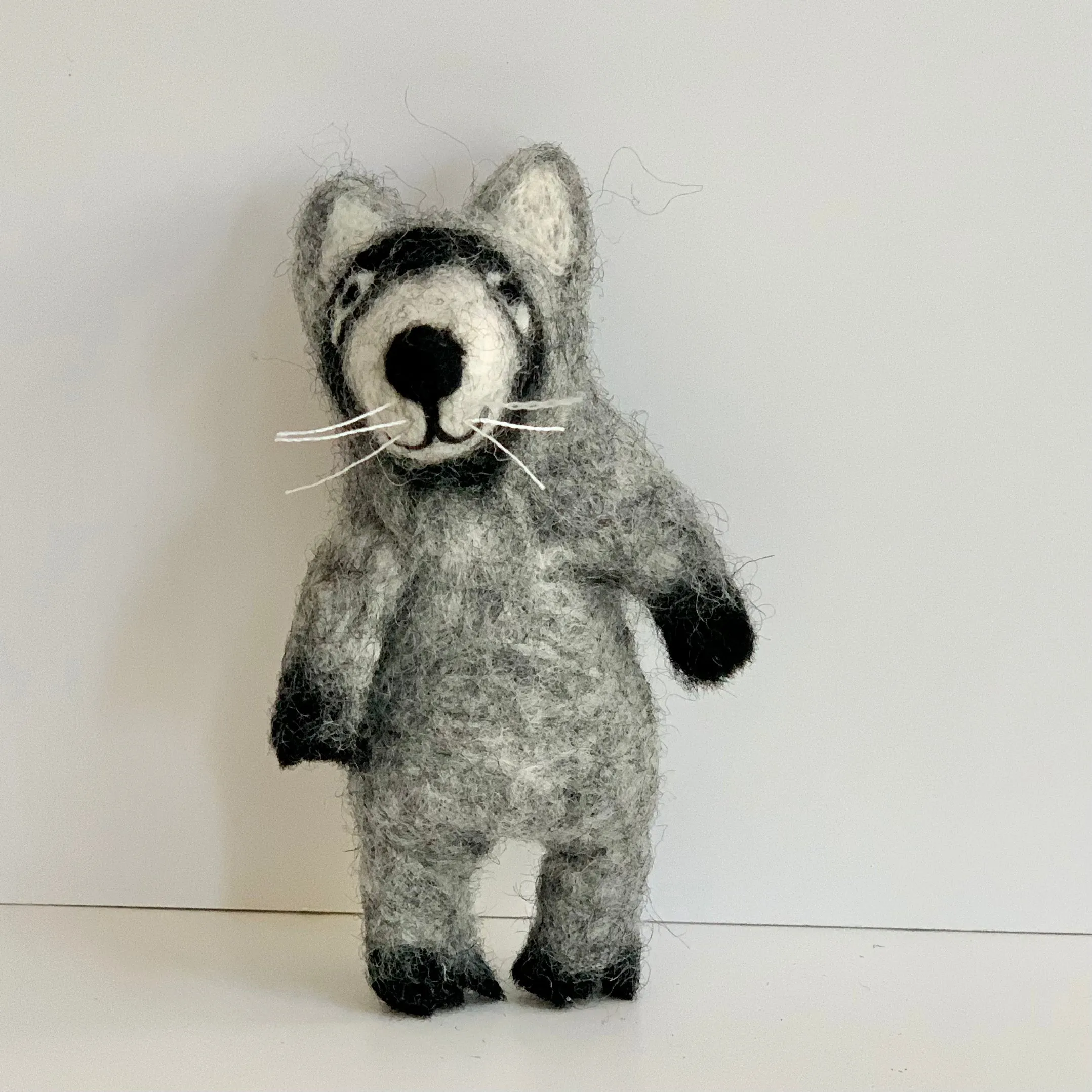 Handmade Felted Raccoon Finger Puppet