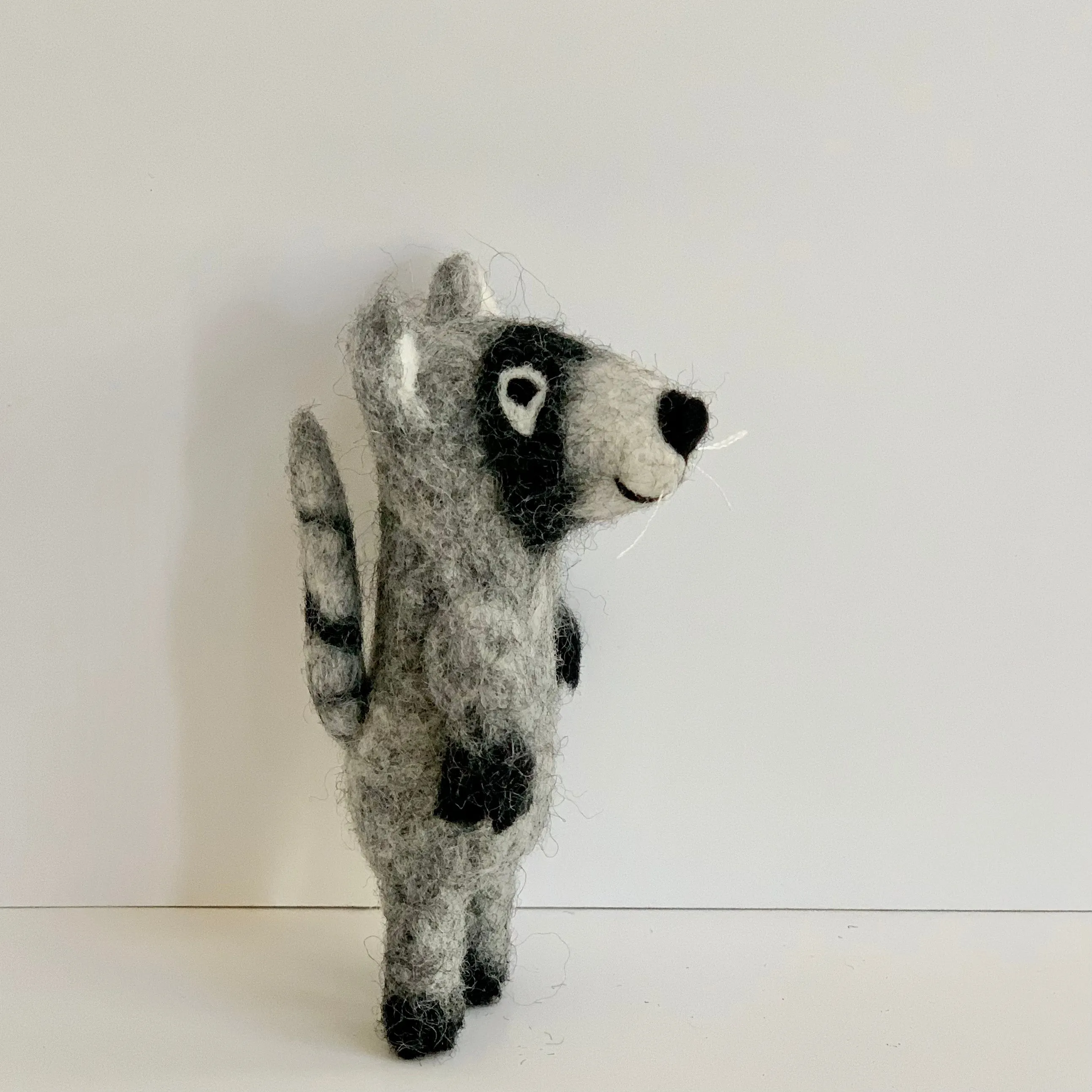 Handmade Felted Raccoon Finger Puppet