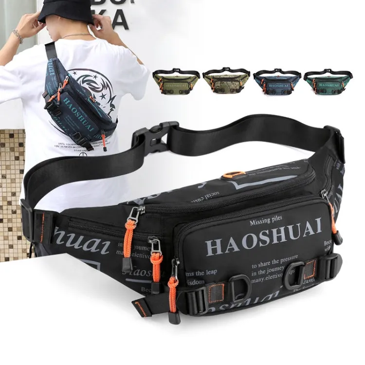 HAOSHUAI 5135 Outdoor Men Waist Bag Waterproof Nylon Cloth Men Bag(Dark Green)