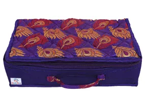 Heart Home Feather Print Satin Jewellery Organizer For Small Jewellery With 4 Pouches (Purple) 54HH4060.