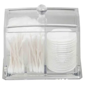 Home Basics Cotton Ball And Cotton Swab Holder With Cosmetic Pad Organizer, One Piece Lid,  Clear