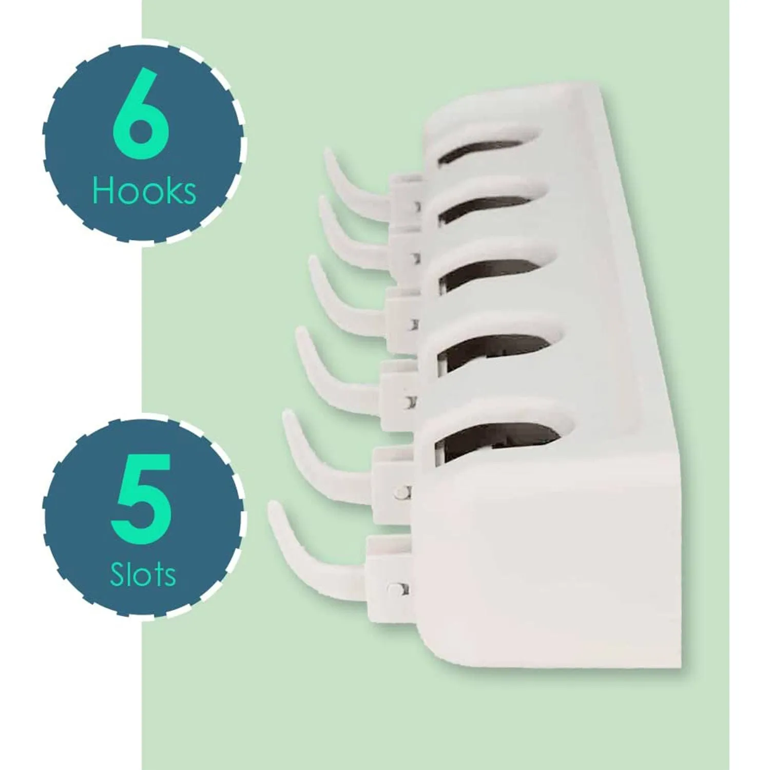 Home Basics Plastic 5 Slot and 6 Hook Mop and Broom Organizer, White