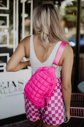 Hot Pink Quilted Sling Bag for Women